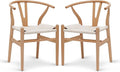 POLY & BARK Weave Dining Chairs – Mid-Century Modern Wishbone Dining Chairs with Arms, Solid Wood Frame, Indoor Use – Natural – Set of 2 - Ideal for Dining Room, Kitchen or Stylish Accent Setting-Ruum Studio Home