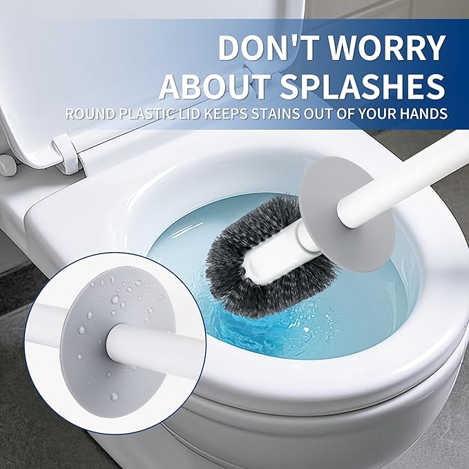 Toilet Brush & Holder Set, Lightweight Plastic Handle, Space Saving for Storage, Deep Cleaning, Drip-Proof, Easy to Assemble, Nylon Bristles, White & Grey-Ruum Studio Home