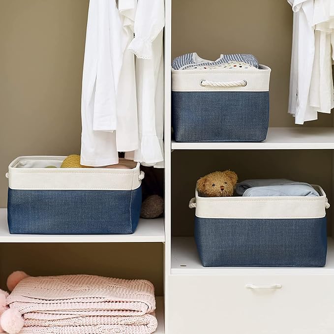 TheWarmHome Storage Bins for Shelves - 1 Pack 15.7x11.8x8.3 inch Fabric Storage Cubes, Storage Basket for Organizing Gift Laundry Cloth Toy Room (White & Jean Blue)-Ruum Studio Home