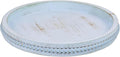 Round Wood Serving Tray with Beads, Blue Washed Wooden Decorative Tray for Entertaining, Decoration, and Gifting-Ruum Studio Home