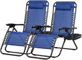 Nazhura Set of 2 Relaxing Recliners Patio Chairs Adjustable Steel Mesh Zero Gravity Lounge Chair Beach Chairs with Pillow and Cup Holder (Blue)-Ruum Studio Home