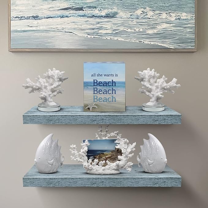 Sorbus Floating Shelves - 2 Pack 24 X 9 Inch Rustic Blue Wall Shelves for Bedroom, Kitchen, Living Room, Bathroom Shelves, Home Decor - Extra Long Floating Shelf for Trophy, Books Frames, Toilet Paper-Ruum Studio Home