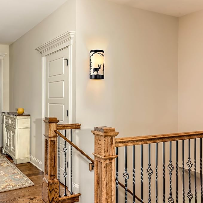 Wall Light Fixtures,Deer Cream White Parchment Rustic Wall Sconces,Farmhouse E26 Base Wall Sconce Light,Industrial Metal Black Sconce,Wall Lamps for Bedroom,Living Room,Hallway,Stairway-Ruum Studio Home