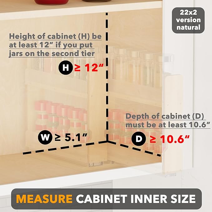 SpaceAid Bamboo Pull Out Spice Rack Organizer for Cabinet, Heavy Duty Slide Out Seasoning Kitchen Pantry Sliding Vertical Organization, 5.1" Wide, 2 Drawers(2" Wide), 2-Tier, Natural-Ruum Studio Home