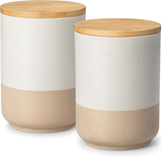 vancasso Sabine Large Ceramic Canister Set with Airtight Wood Lids - 2-Piece Kitchen Food Storage Jars for Flour, Sugar, Coffee & Tea (74 oz Each) - Big Capacity Countertop Jars-Ruum Studio Home