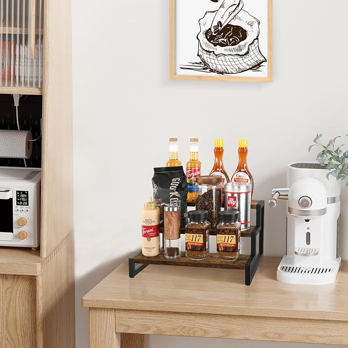 YINMIT Tiered Display Stand Riser Shelf, Wooden Spice Rack Organizer for Countertop, 3 Tier Kitchen Counter Shelf-Ruum Studio Home