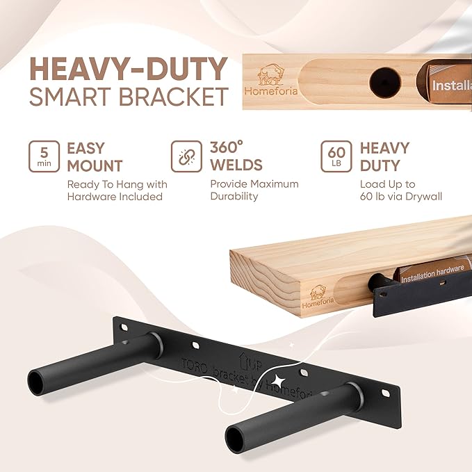 Homeforia Wood Floating Shelf 12 inch, High End Solid Natural Wood 12inch Floating Shelves for Wall Mounted, Unfinished Small Wooden Floating Shelves, Heavy Duty Bracket, 12 X 6.5 X 1.75 in, Set of 3-Ruum Studio Home