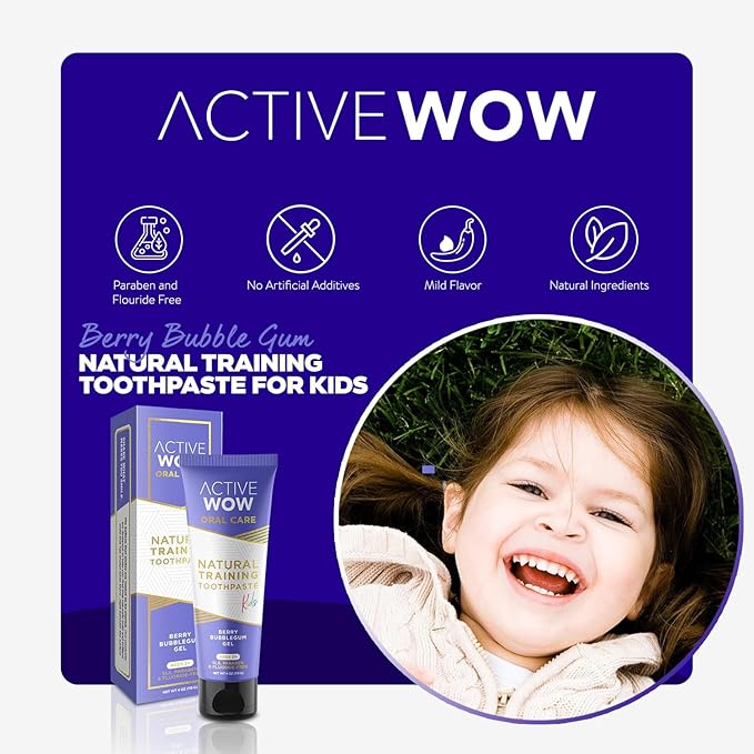 Active Wow Training Toothpaste – Fluoride-Free, Toddler-Safe, Gentle, Vegan, Safe to Swallow – Berry Bubblegum, 1 Pack-Ruum Studio Home