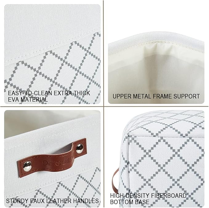 DECOMOMO White Storage Bins Fabric Storage Baskets for Shelves, Linen Closet Organization Toys Nursery (White Check, Large - 3 Pack)-Ruum Studio Home