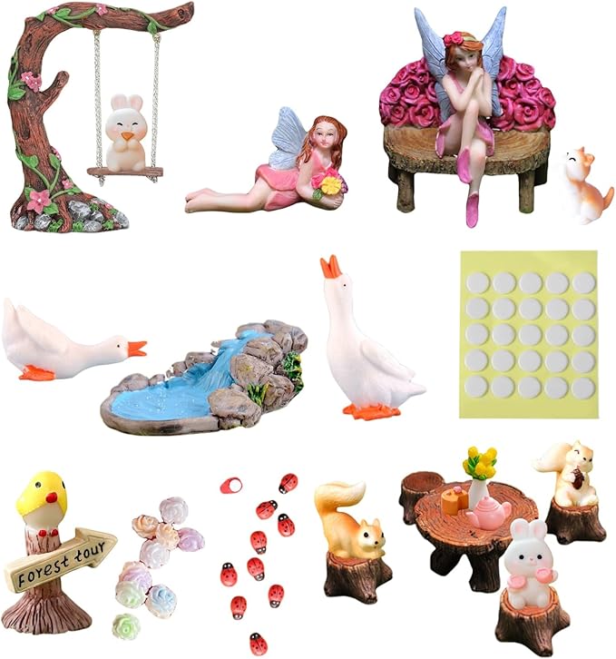 Swing Set of 42 Pcs Miniature Fairy Garden Accessories Outdoor Decor Figurines Kit for Kids, Mini Whimsical Ornaments and Decorations for Patio, House, Garden, Desk, Yard Supplies-Ruum Studio Home