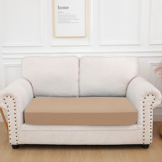 hyha Waterproof Couch Cushion Covers, Stretch Sofa Couch Seat Slipcover for Dog Washable, Non-Slip Waterproof Outdoor Cushion Covers for Patio Furniture Replacement (1 Piece for Medium, Camel)-Ruum Studio Home