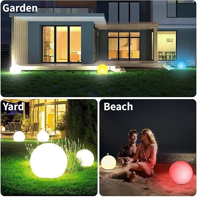 infray 12-Inch LED Ball Light, Solar Rechargeable Globe Light Color Changing Solar Globe Lamp IP67 Waterproof Outdoor Garden RGB Orb Light for Patio Pool Yard Bar Party Decorative Lighting-Ruum Studio Home