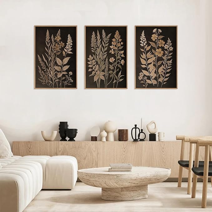 HLNIUC Vintage Botanical Fern Framed Canvas Wall Art Set,Black and Tan Plant Leaf Wall Decor,Netural Minimalist Herb Floral Art Print,Modern Farmhouse Wall Painting for Living Room,Bedroom - 16”x24”x3-Ruum Studio Home