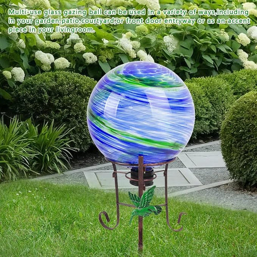 10" Diameter Gazing Ball with 8.5" Hummingbird Metal Stand Outdoor Garden Decor,Glass Globe Sphere Yard Art Decorations Outdoor,Glass Gazing Balls for Garden,Home,Lawn,Patio,Porch(Blue)-Ruum Studio Home