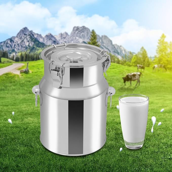 Stainless Steel Milk Can, 201 Stainless Steel Pail 1Gal Milk Can with Sealed Lid, 5L Hanging Lid Metal Milk Jug Bucket for Oil Tea Wine-Ruum Studio Home