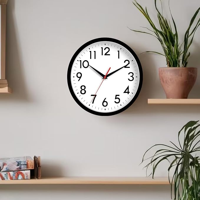 Wall Clock Analog 10 Inch Silent Non Ticking Battery Operated Modern Decorative for Living Room Kitchen Office Bedroom Bathroom(Black)-Ruum Studio Home