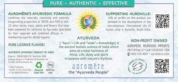 Auromere Ayurvedic Herbal Toothpaste, Mint Free - Vegan, Natural, Non GMO, Fluoride Free, Gluten Free, with Neem & Peelu (4.16 oz), 3 Pack-Ruum Studio Home