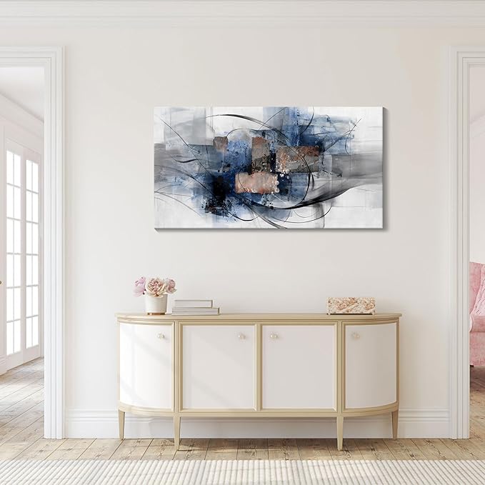 Mofutinpo Black and Blue Abstract Wall Art: Large, Modern Canvas Wall Art for Living Room, Bedroom, Office Decorations - Blue, Grey, Black and White Wall Decor Paintings & Pictures 20×40-Ruum Studio Home