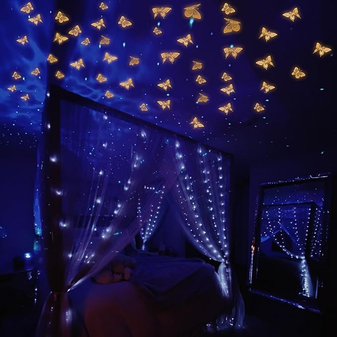 SAOROPEB Glow in The Dark 3D Butterfly 24 Pcs 3 Sizes, Luminous Butterfly Stickers for Ceiling or Wall, Glow in The Dark Party Supplies, Removable Luminous Stickers for Kids Babys Nursery (Orange)-Ruum Studio Home