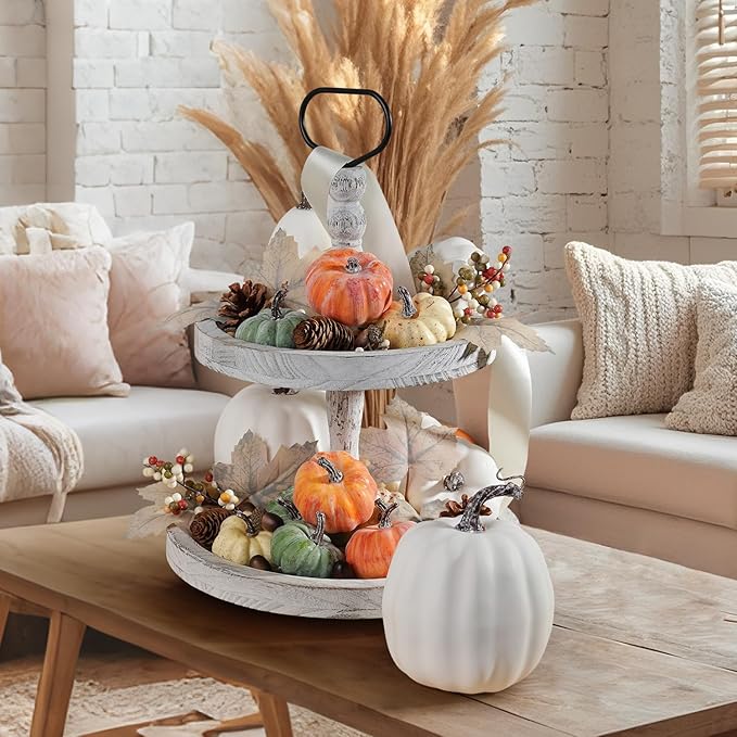 Artmag 25 PCS Pumpkin Decor Set, Artificial Pumpkins Fall Decor for Halloween Thanksgiving Decorations with Acorns, Pinecones, Berries, Maple Leaves for Home Table-Ruum Studio Home