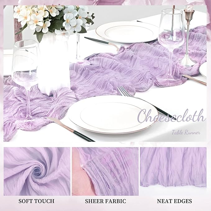 6 Pack Lilac Cheesecloth Table Runner 10FT Rustic Gauze Cheese Cloth Table Runner for Wedding 20 x 120 Inch Long Bridal Baby Shower Table Decor Boho Fabric Sheer Birthday Party Table Decorations-Ruum Studio Home