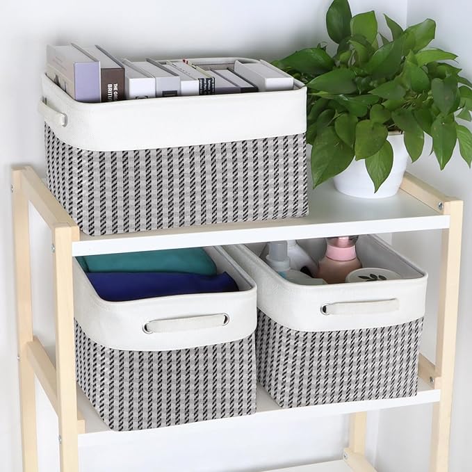 Kntiwiwo Foldable Storage Bins 15" x 10" x 9.5" Fabric Storage Basket Cube with Handles Large Linen Closet Organizer Bins for Organizing Shelf Home, Set of 3, Houndstooth-Ruum Studio Home