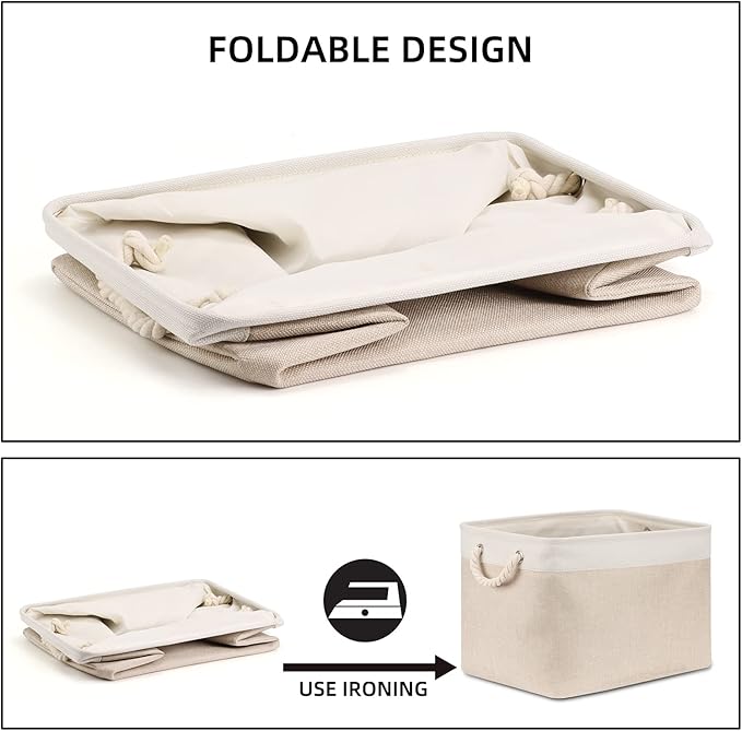 Bidtakay Beige Storage Basket Large Fabric Cloth Baskets [2-Pack] Tall Rectangular Shelf Baskets 16X11.8X11.8 in Canvas Collapsible Storage Bins with Handles for Organizing Living Room(White&Beige)-Ruum Studio Home