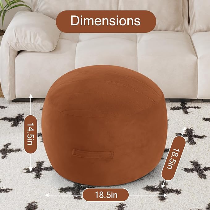 MeMoreCool Round Stuffed Pouf Ottoman Foot Rest, Floor Pouf Foot Stool with Soft Foam Chunk Filling, Small Round Ottoman Footstool Circle Footrest for Living Room, Coffee-Ruum Studio Home