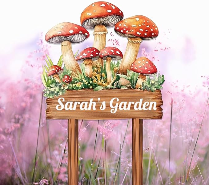 Personalized Mushroom Metal Sign with Stake,Custom Gardener Family Name Signs Outdoor Decor,Customized Flower Gardening Housewarming Gifts,Flowers Plaques for Patio Lawn Porch Backyard Farmhouse-Ruum Studio Home