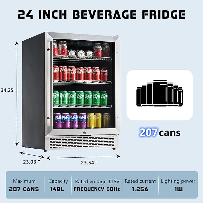 Albott Beverage Refrigerator-24 In fridge with Glass Door, Adjustable Shelves and LED Touch Panel, Under Counter Design for Wine Beer, Built-In or Freestanding Use, 34-64℉-Ruum Studio Home