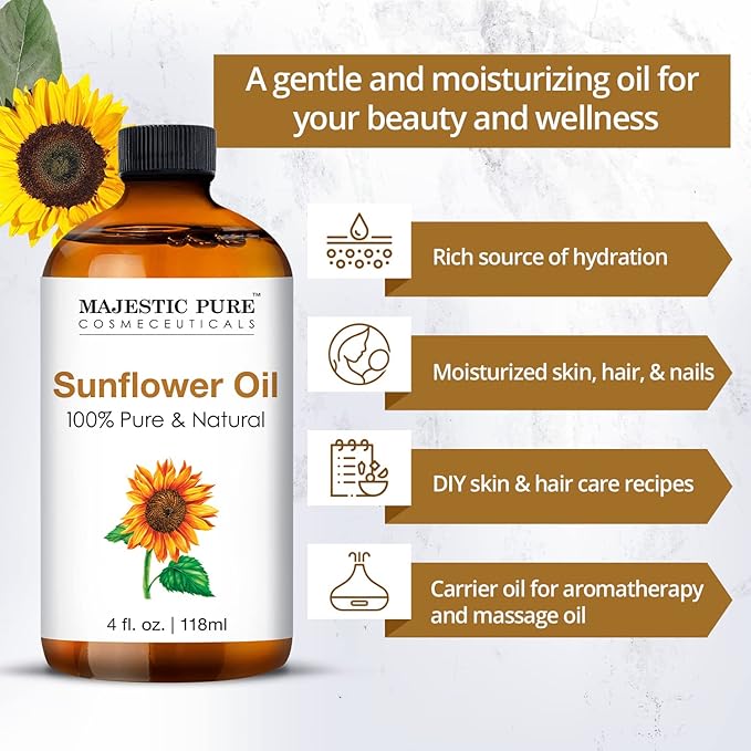 Majestic Pure Sunflower Essential Oil with Glass Dropper - Huge 4 Fl Oz - 100% Pure and Natural Black Pepper Oil - Premium Grade Essential Oils for Diffuser, Aromatherapy, Soap and Candle Making-Ruum Studio Home