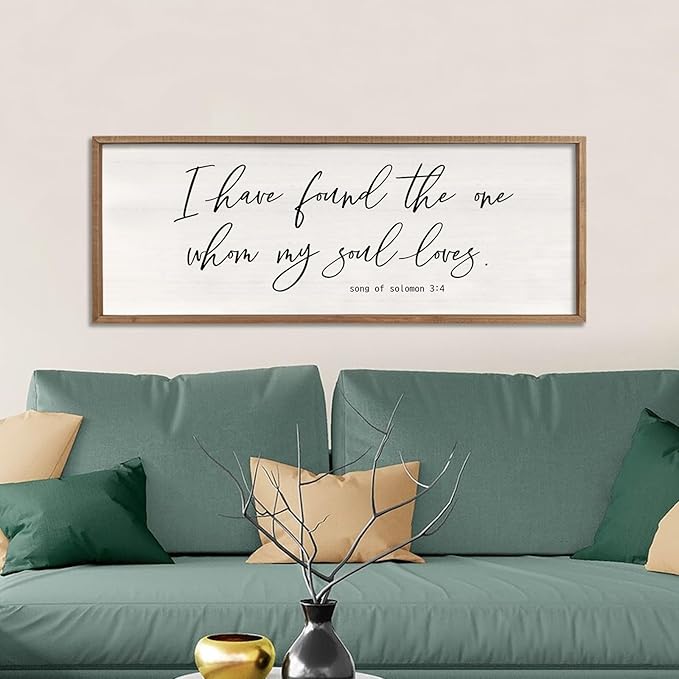 I Have Found The One Whom My Soul Loves Sign Wall Art Decor 32"x12" Modren Master Bedroom Above Bed Wood Framed Song of Solomon 3:4 Large Living Room Bible Verse Wall Hanging (Wood)-Ruum Studio Home