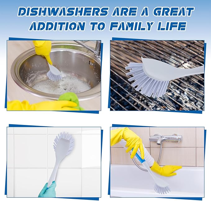 Hsei 10 Pcs Blue Kitchen Scrub Dish Brush Bulk with 11 Inch Anti Slip Handle Cleaning Dish Scrubber with Stiff Bristles Washing Scrub Brushes for Housekeeping for Pots and Pans, Kitchen Sink-Ruum Studio Home