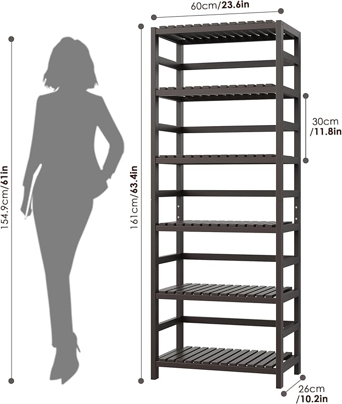 FOTOSOK 6-Tier Bamboo Shelf Set of 2, Bamboo Bookcase with Adjustable Shelves, Free Standing Storage Shelf Unit and Plant Flower Stand, Tall Large Bookshelf for Kitchen, Bathroom, Home Office, Vintage-Ruum Studio Home