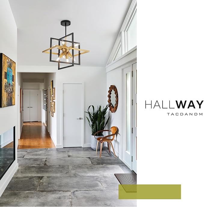 15.8'' Black Gold 8-Light Sputnik Chandelier Modern Industrial Adjustable Hanging Geometric Pendant Light Fixture for Entryway Foyer Stairway Hallway Bedroom Living Room Kitchen Island-Ruum Studio Home