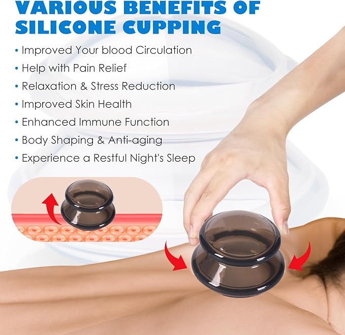 7Pcs Cupping Therapy Set-Professional Silicone Cupping, Suitable for Facial Body Massage/Deep Myofascial Release/Pain Relief/Muscle Relaxation & More (Black,7pcs)-Ruum Studio Home