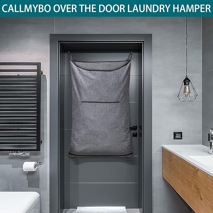 Hanging Laundry Hamper,Door Hanging Hamper with Width Opening, Over the Door Laundry bag with hooks, Laundry Collector and Over Door Storage Bag (36x22 Inch,Pop Grey)-Ruum Studio Home