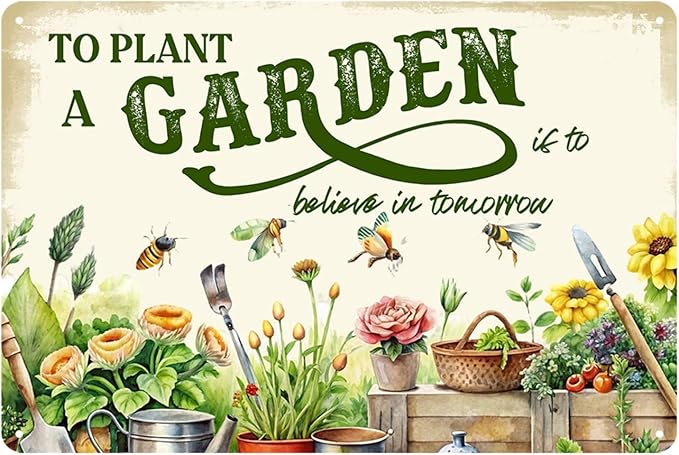 Vintage Garden Metal Sign Funny Gardening Decor Outside Yard Sign Gifts For Women Plant Lover To Plant A Garden Is To Believe In Tomorrow Signs For Home Gardeners Country Rustic Garage Farmhouse Fence Wall Decorations 8x12 Inch-Ruum Studio Home