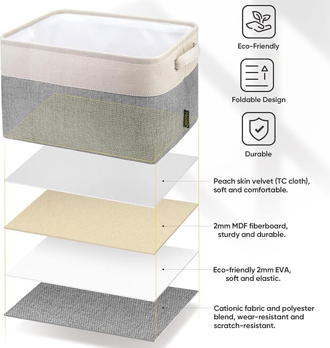 BALEINE 4 Pack Fabric Storage Bins for Shelves, Linen Storage Baskets for Organizing, Decorative Closet Bins for Clothes, Home (Grey, 15"x11"x9.5")-Ruum Studio Home