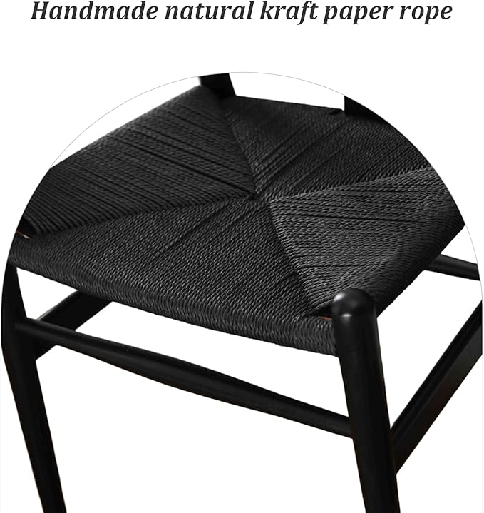 Wishbone Chair Natural Solid Wood Dining Chair/Hans Vegner Y Chair Rattan and Wood Accent Armrest Chairs Set of 2 (Ash Wood - Black)-Ruum Studio Home