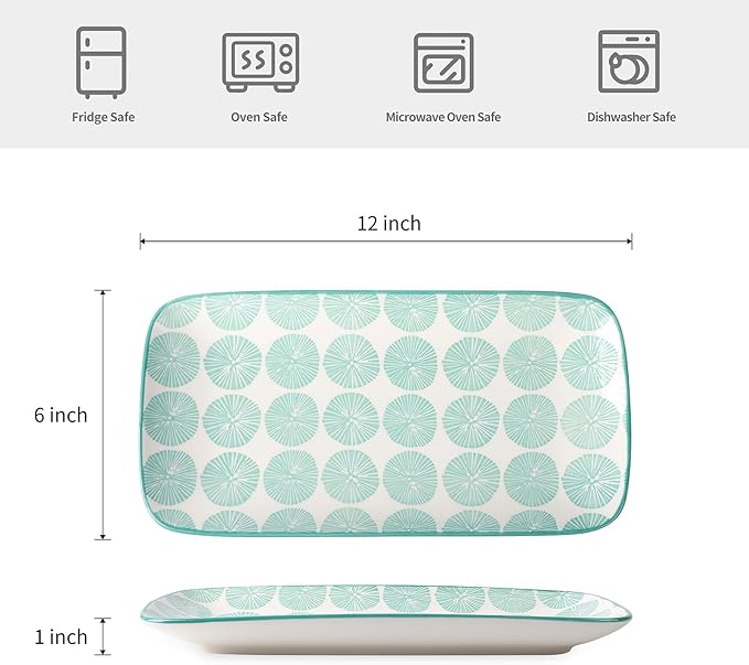 Selamica Ceramic Rectangular Serving Platters Set of 4, 12 Inch Serving Trays/Dishes for Party Entertaining, Rectangular Dinner Plates for Appetizer Salad Dessert Sushi, Assorted Colors-Ruum Studio Home