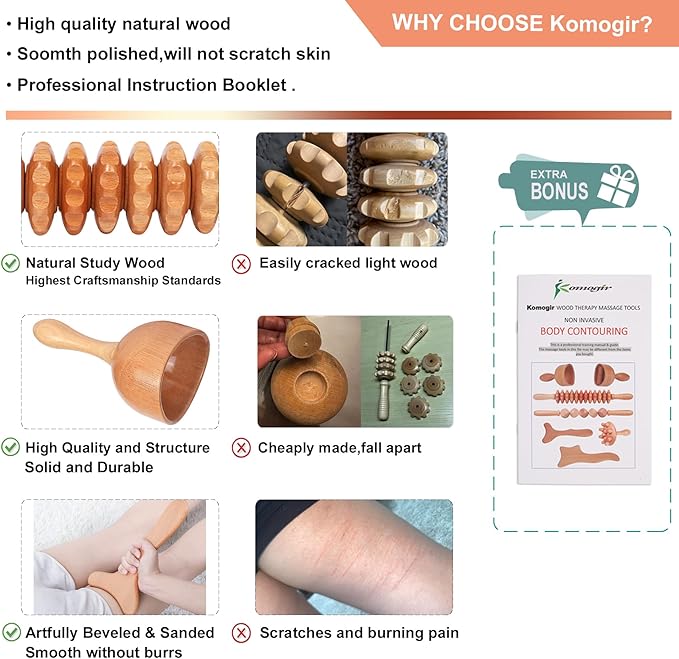 3-in-1 Wood Therapy Massage Tools Lymphatic Drainage Massager Wooden Massager for Maderoterapia,Anti-Cellulite, Body Sculpting & Contouring-Ruum Studio Home