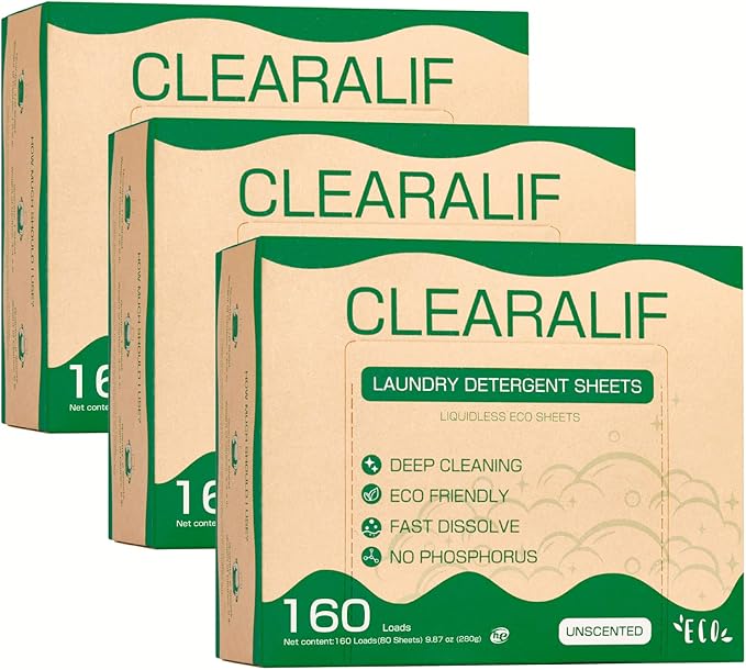 CLEARALIF Laundry Detergent Sheets (480 Loads), Unscented,Great For Travel, Apartments, Dorms, Laundry Detergent Strips Eco Friendly & Hypoallergenic (Pack of 3)-Ruum Studio Home