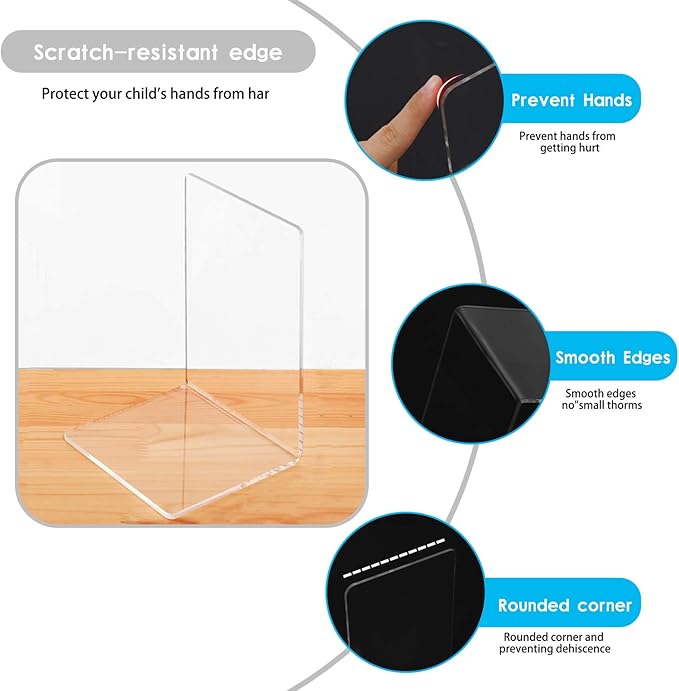 Lulonpon 16 Pieces Book Ends, Bookend, Books Ends for Shelves, Books Ends for Heavy Books, Clear Bookends, Acrylic Bookends for School, Library,Desktop Organizer and Book Shelves-Ruum Studio Home