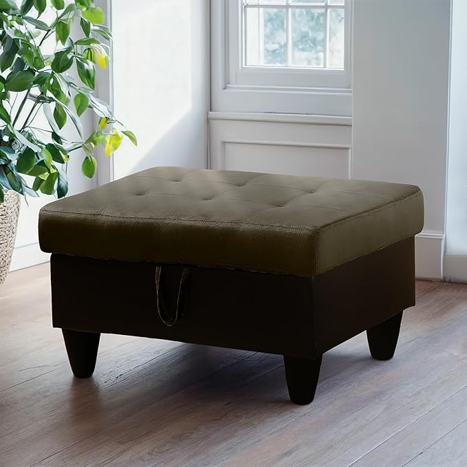 Ottoman Rectangular Storage Ottoman Bench, Flannel Footrest Stool Footstool with Lid for Living Room, Bedroom, Entryway, Taupe&Black, 35"x23.5"x17.5"-Ruum Studio Home