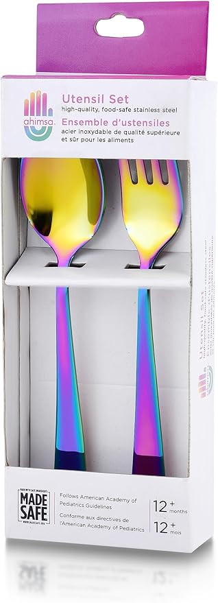 Ahimsa Stainless Steel Kids Utensils - Kids Fork and Spoon Set, Pediatrician Designed Rainbow Silverware Set, 100% BPA Free & Dishwasher Safe (Rainbow)-Ruum Studio Home
