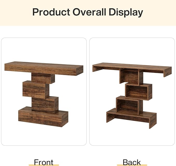 Tribesigns 42.5" Farmhouse Console Table, Narrow Wood Sofa Table Behind Couch with Geometric Base, Industrial Entryway Accent Table for Living Room, Hallway, Entrance (Rustic Brown)-Ruum Studio Home