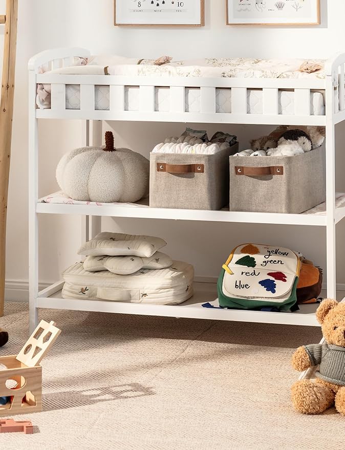 StorageWorks Narrow Storage Bins, Small Basket for Closet and Shelves, Rectangular Fabric Organizer with Handles, Toilet Paper Storage, Brown and Beige, 2-Pack-Ruum Studio Home