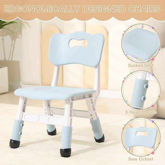 Height-Adjustable Kids Table and Chairs, 31.5''L x 23.6''W Toddler Table and 4 Chairs Set with Anti-Slip Foot Covers, Children Activity Table for Ages 2-10, Graffiti Desktop-Ruum Studio Home