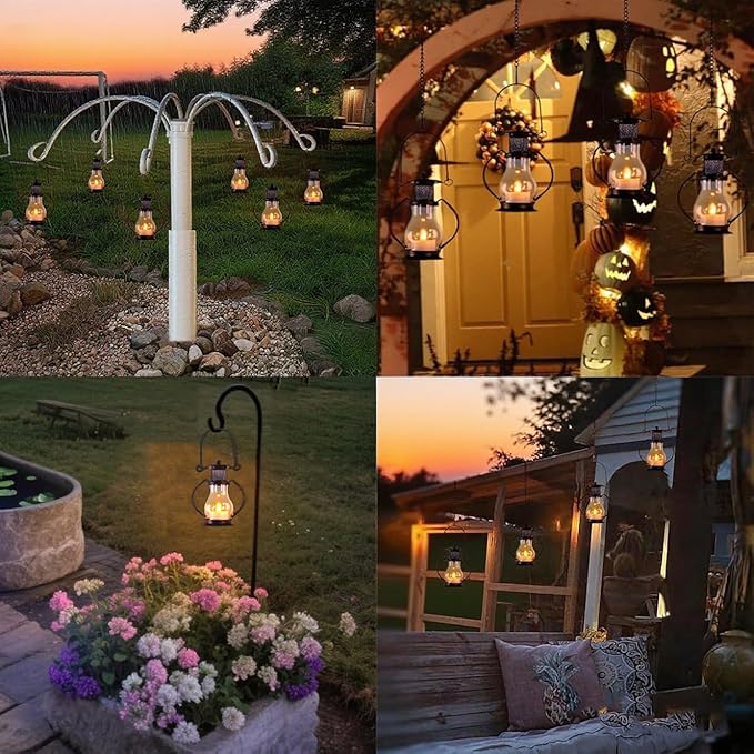 Solar Hanging Lanterns Outdoor Waterproof, Vintage Mini Metal Lantern with Flickering Solar Powered Tea Lights, Perfect Chargeable Solar Lights for Backyard Patio Garden Fence Tree Decoration-4Pack-Ruum Studio Home
